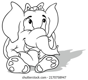 Drawing of a Sitting Elephant Holding a Heart - Cartoon Illustration Isolated on White Background, Vector