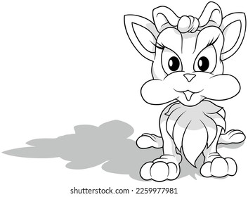 Dibujo de un sitting Kitty con un Big Bow en su cabeza - Ilustración de caricatura aislada en fondo blanco, vector