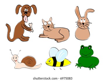 drawing six cute animals (vector)