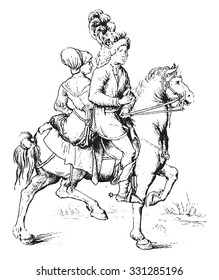 Drawing of the sixteenth century, School Nuremberg, vintage engraved illustration. Magasin Pittoresque (1882). 