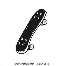 drawing of a skateboard. Handdrawn ink illustration