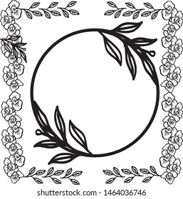 Drawing and sketch beautiful leaf flower frame with black and white line art. Vector