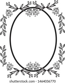 Drawing and sketch beautiful leaf flower frame with black and white line art. Vector