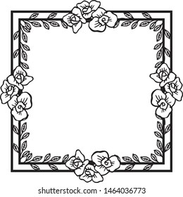 Drawing and sketch beautiful leaf flower frame with black and white line art. Vector