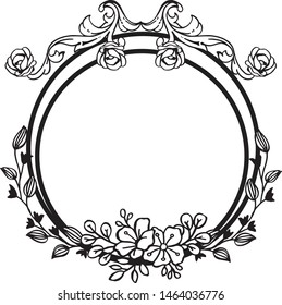 Drawing and sketch beautiful leaf flower frame with black and white line art. Vector