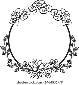 Drawing and sketch beautiful leaf flower frame with black and white line art. Vector