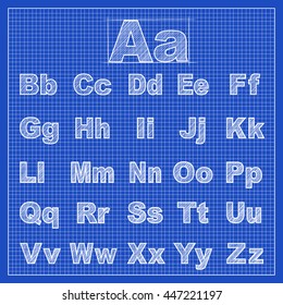 Drawing sketch font with blueprint background. Scribble style. Flat design for business financial marketing banking advertising commercial in minimal vector concept cartoon illustration.