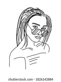 Drawing sketch of girl with glasses. Design vector illustration