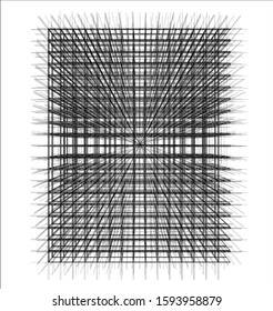 Drawing or sketch of a house under construction. Construction site. Main line, back contour and auxiliary lines. Vector made from 3d.