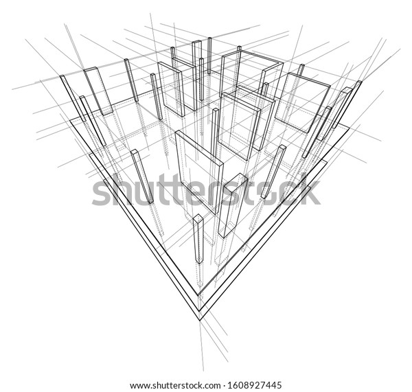 Drawing Sketch House Under Construction Construction Stock Vector Royalty Free 1608927445