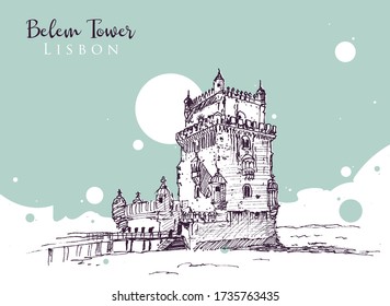 Zeichnung der Zeichnung des Belem Tower in Lissabon, Portugal