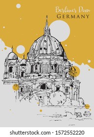 Drawing sketch illustration of Berliner Dom Catehdral in Berlin, Germany