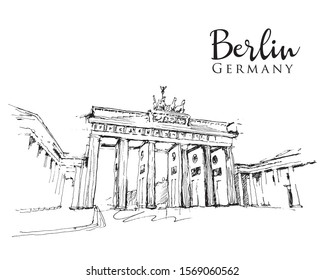 Drawing sketch illustration of the Brandenburg Gate in Berlin, Germany