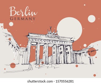 Drawing sketch illustration of the Brandenburg Gate in Berlin, Germany