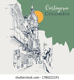 Drawing sketch illustration of Cartagena, Colombia