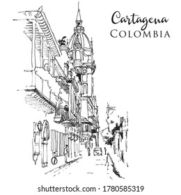 Drawing sketch illustration of Cartagena, Colombia