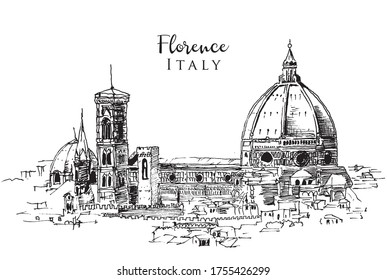 Drawing sketch illustration of the Cathedral of Santa Maria del Fiore in Florence, Italy svg