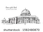 Drawing sketch illustration of Dome of the Rock, the holy shrine in Jerusalem
