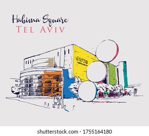 Dibujo ilustrativo de la plaza Habima en Tel Aviv, Israel