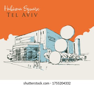 Dibujo ilustrativo de la plaza Habima en Tel Aviv, Israel