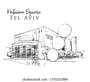 Dibujo ilustrativo de la plaza Habima en Tel Aviv, Israel