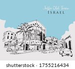 Drawing sketch illustration of Jaffa old Town, Israel