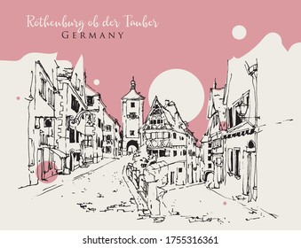 Drawing sketch illustration of Rothenburg Ob der Tauber, Germany