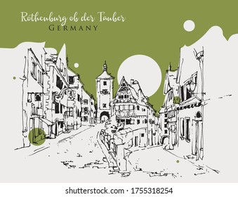 Drawing sketch illustration of Rothenburg Ob der Tauber, Germany