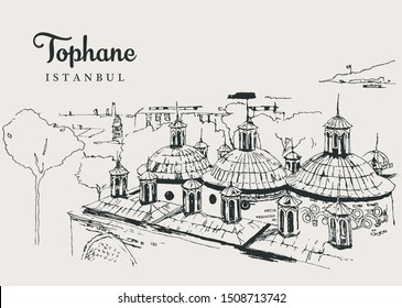 Drawing Sketch Illustration Of Tophane-i Amire, An Old Ottoman Army Building Overlooking The Bosphorus