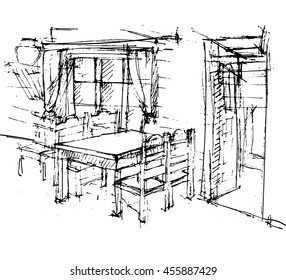 drawing. sketch. interior. "Cottage"