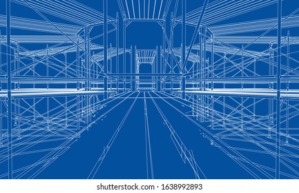 Drawing or sketch of a large shelves. Vector obtained from 3D rendering