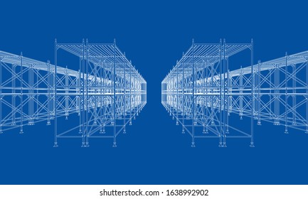 Drawing or sketch of a large shelves. Vector obtained from 3D rendering