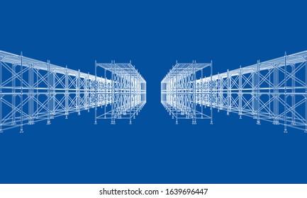 Drawing or sketch of a large shelves. Vector obtained from 3D rendering