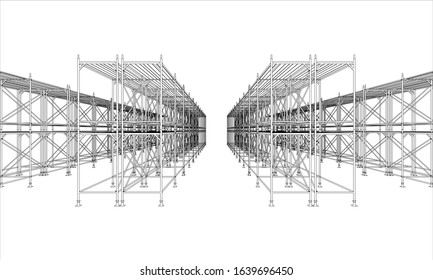 Drawing or sketch of a large shelves. Vector obtained from 3D rendering