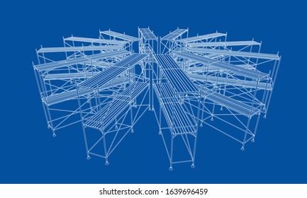 Drawing or sketch of a large shelves. Vector obtained from 3D rendering