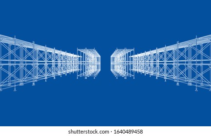 Drawing or sketch of a large shelves. Vector obtained from 3D rendering