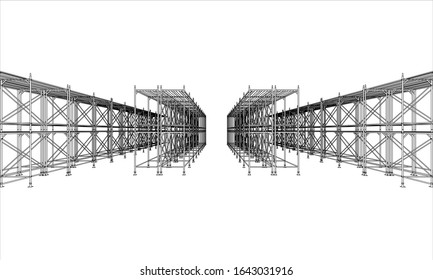 Drawing or sketch of a large shelves. Vector obtained from 3D rendering