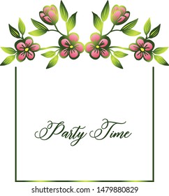 Drawing sketch of leaf flower frame, for invitation card of party time. Vector