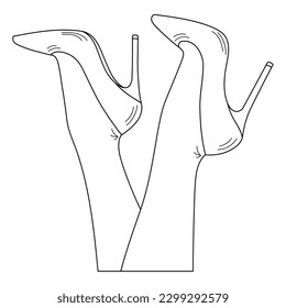 Drawing sketch outline silhouette of female legs in a pose. Shoes stilettos, high heels