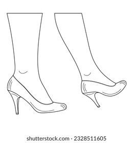 Dibujar la silueta de esquema de las piernas femeninas en una pose. Estilettos de zapatos, tacones altos