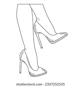 Dibujar la silueta de esquema de las piernas femeninas en una pose. Estilettos de zapatos, tacones altos