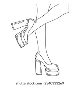 Dibujar la silueta de esquema de las piernas femeninas en una pose. Estilettos de zapatos, tacones altos