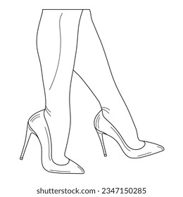 Dibujar la silueta de esquema de las piernas femeninas en una pose. Estilettos de zapatos, tacones altos