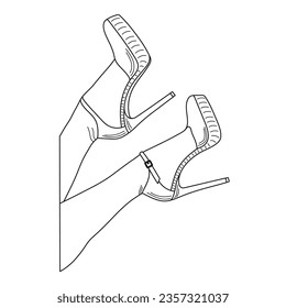 Dibujar la silueta de esquema de las piernas femeninas en una pose. Estilettos de zapatos, tacones altos