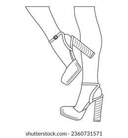 Dibujar la silueta de esquema de las piernas femeninas en una pose. Estilettos de zapatos, tacones altos