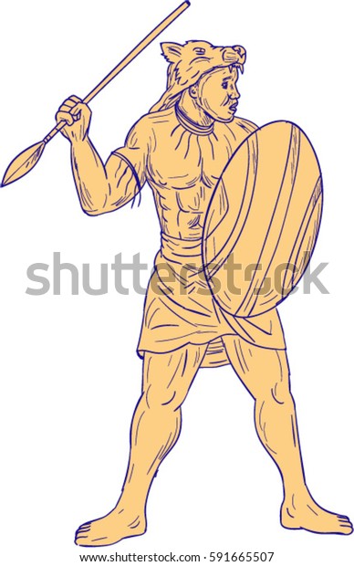 Drawing Sketch Style Illustration African Warrior Stock Vector (Royalty ...