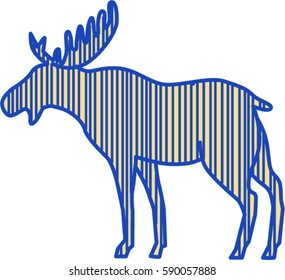 Drawing sketch style illustration of a moose (North America) or elk (Eurasia), Alces alces, the largest extant species in the deer family by the broad, flat (or palmate) antler of  male bull isolated.