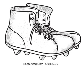 Drawing sketch style illustration of a vintage american football boots viewed from the side set on isolated white background. 