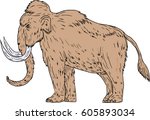 Drawing sketch style illustration of a woolly mammoth, Mammuthus primigenius, a prehistoric elephant that lived during the Pleistocene epoch and one of the last mammoth species standing viewed side.