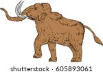 Drawing sketch style illustration of a woolly mammoth, Mammuthus primigenius, a prehistoric elephant that lived during the Pleistocene epoch and one of last mammoth species prancing viewed from side